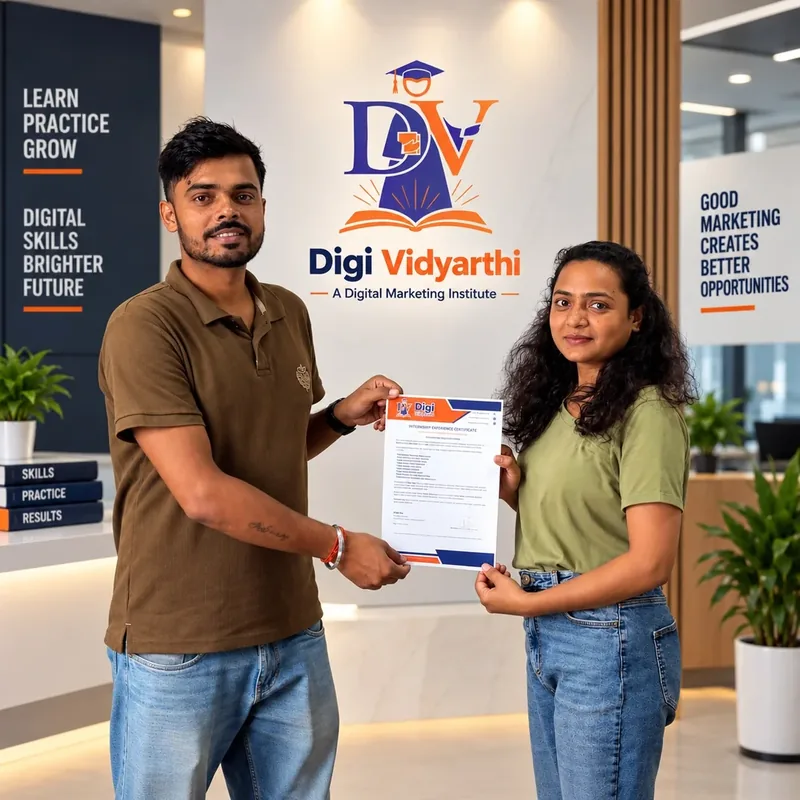 Student receiving Digi Vidyarthi Digital Marketing Internship Certificate from mentor Aryan Rai