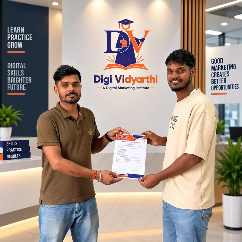 Student receiving internship completion certificate at Digi Vidyarthi campus Varanasi